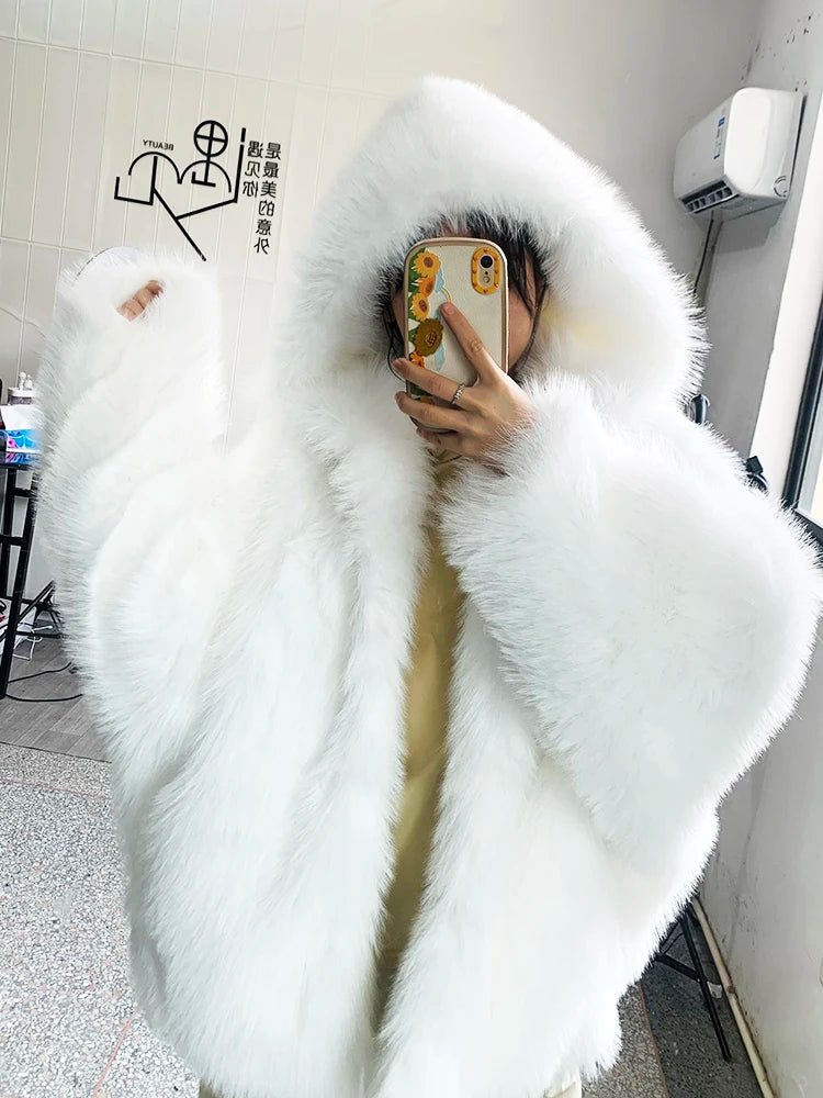 Nerazzurri – Manteau Fausse Fourrure Femme À Capuche, Oversize Chaud & Moelleux, Hiver Casual