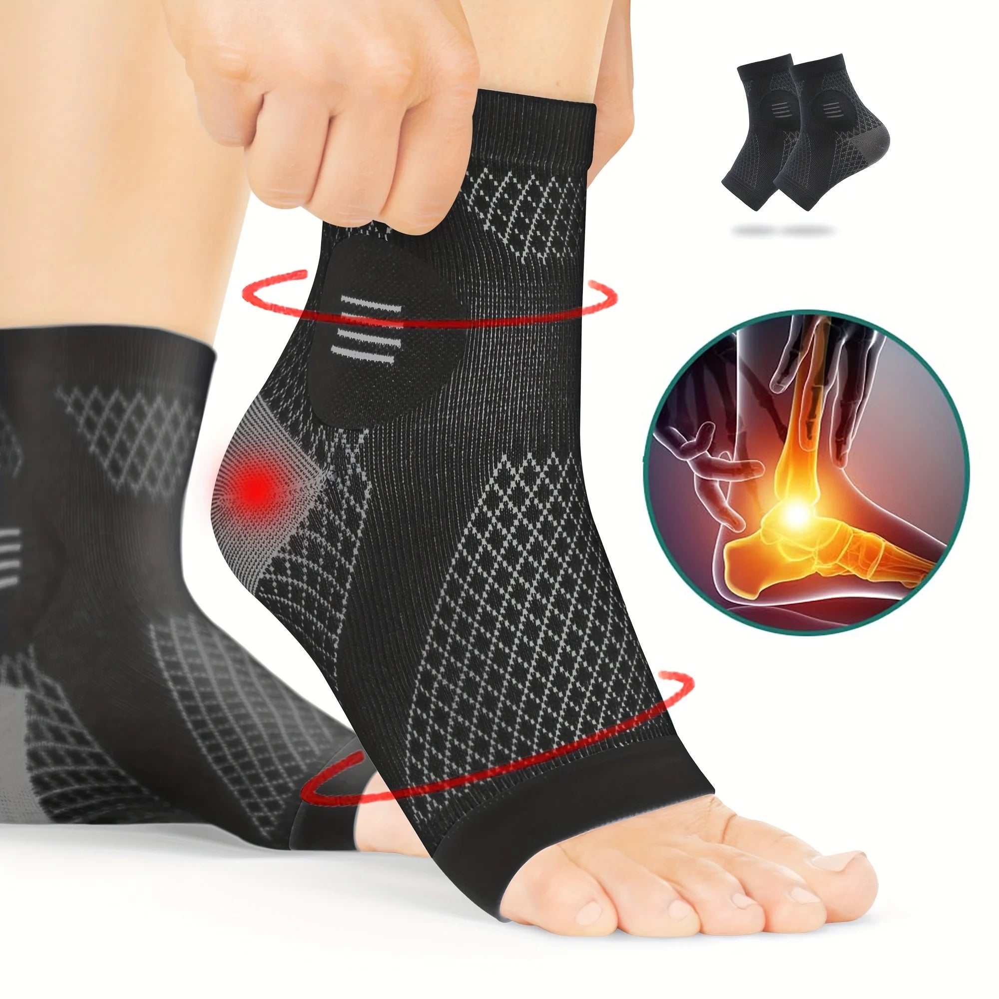 Chaussettes de Compression Cheville – Manchon de Soutien Voûte Plantaire & Cheville, Bout Ouvert