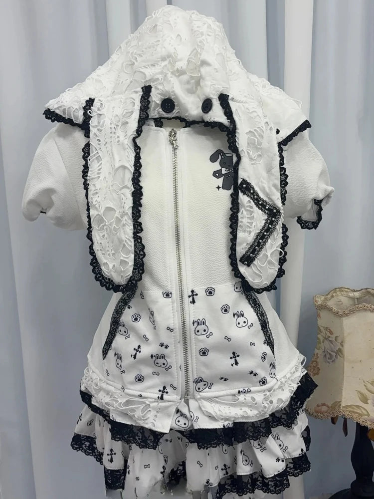 Ensemble 2 Pièces Femme Y2K Gothique – Top Bustier Sans Bretelles & Mini Jupe À Volants Taille Haute