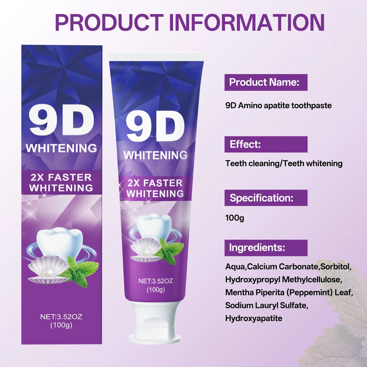 9D 5DPurple Teeth Whitening Toothpaste Remove Plaque Stains Cleaning Oral Hygiene Dental Bleach Tools Fresh Breath Beauty Health
