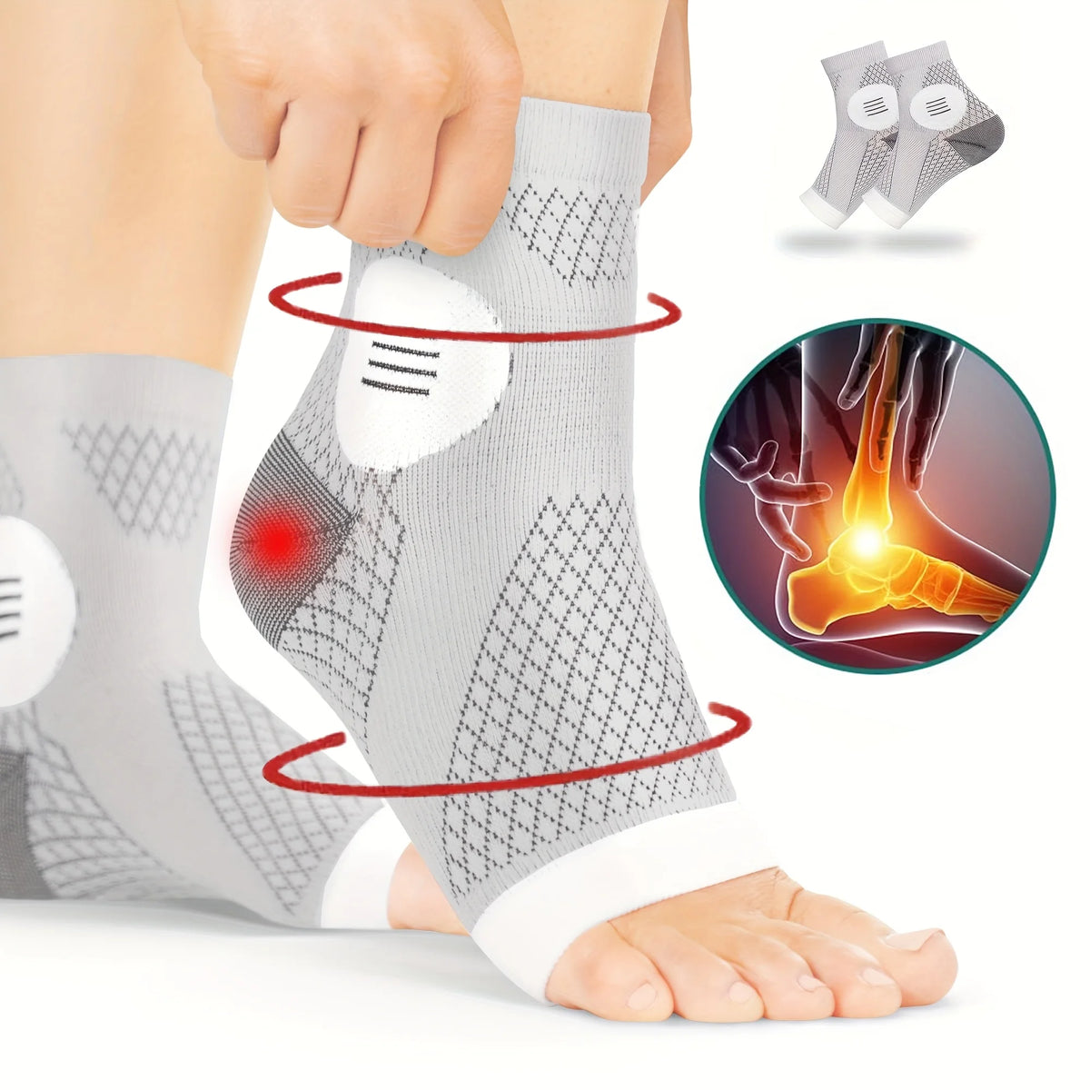 Chaussettes de Compression Cheville – Manchon de Soutien Voûte Plantaire & Cheville, Bout Ouvert