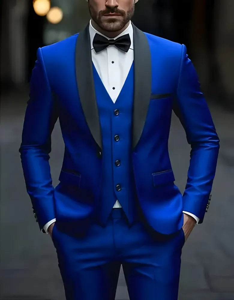 Men's Formal Suit Set Business Casual Slim Fit Tuxedo for Wedding, Long Sleeve Notch Lapel, Groom