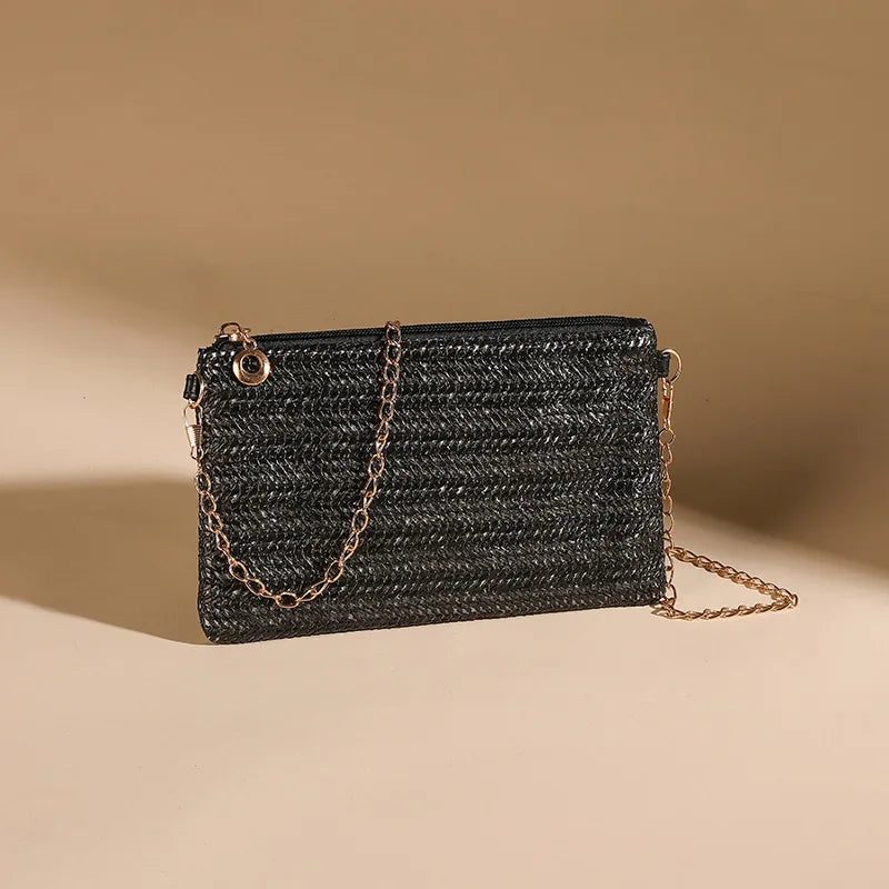 Summer Casual Chain Strap Crossbody Bags For Daily Used, Simple Design Straw Shoulder Bag For Women, Ladies Handbags Day Clutch