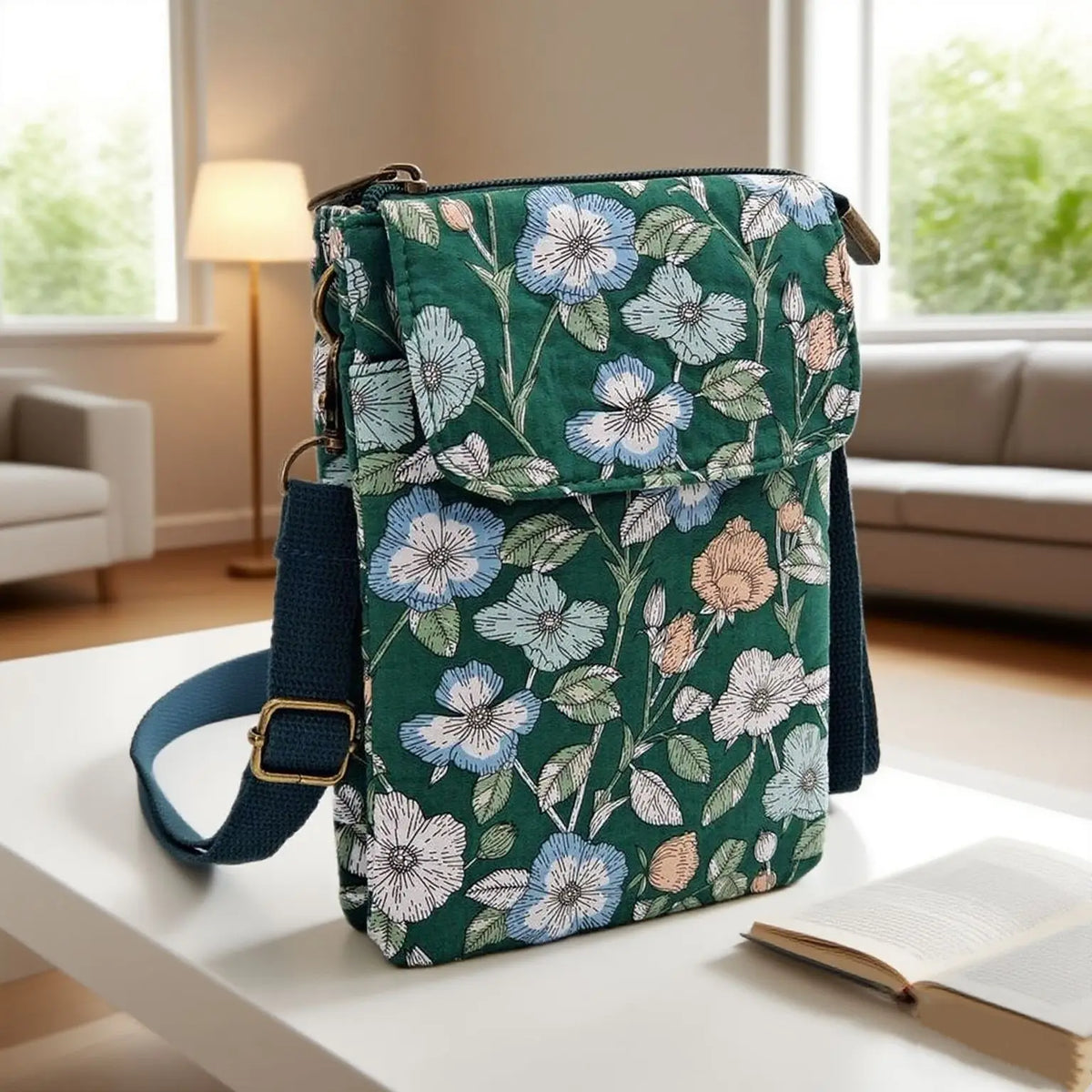 Versatile Print New Oil Painting Series 5-Layer Crossbody Phone Bag Rustic Fabric Women's Handbag Lightweight and Easy-to-Match