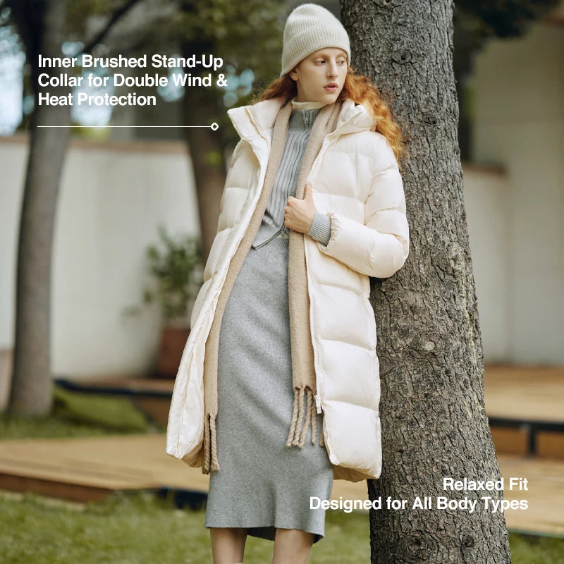 Doudoune Longue Femme Imperméable à Capuche – Duvet de Canard 90%, Coupe Ample, Hiver 2025