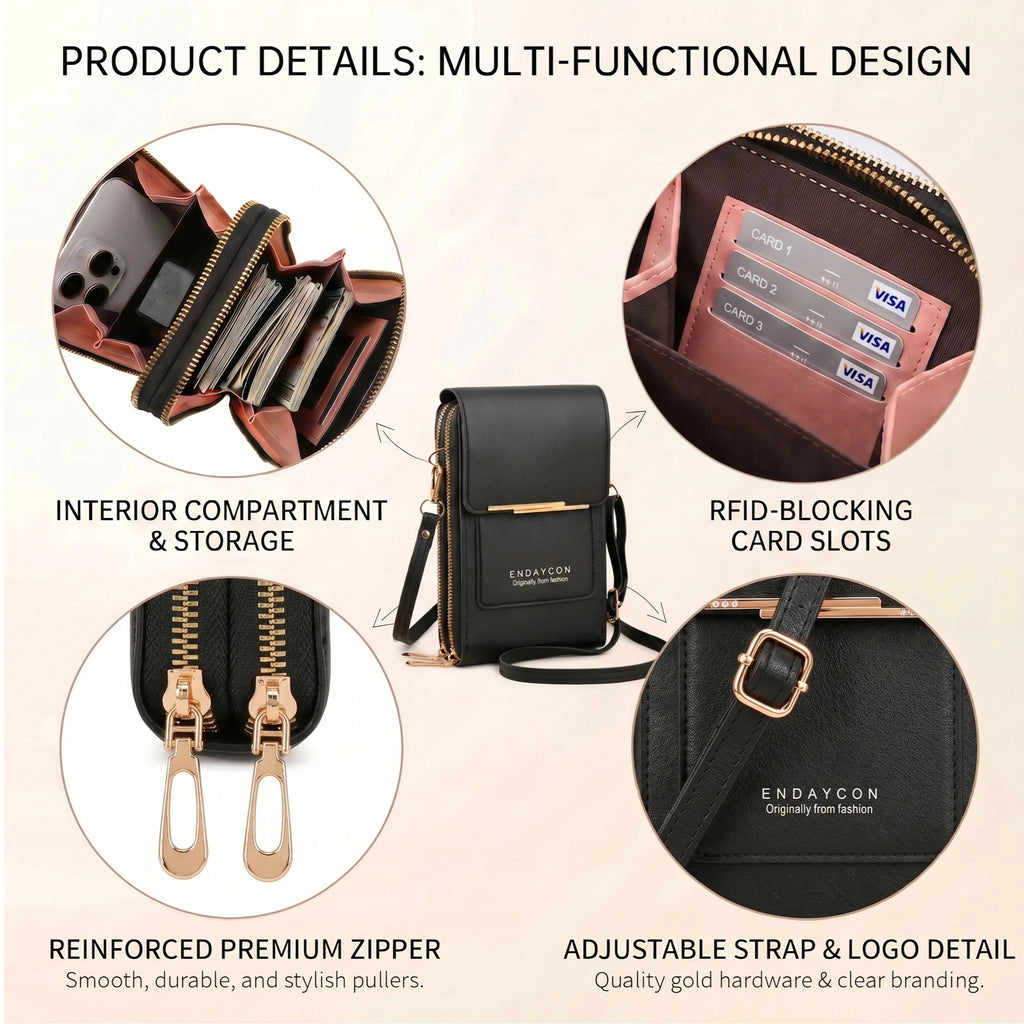 Sac Téléphone Bandoulière Anti-RFID Pomelo Best – Cuir PU, Écran Tactile, 4 Coloris