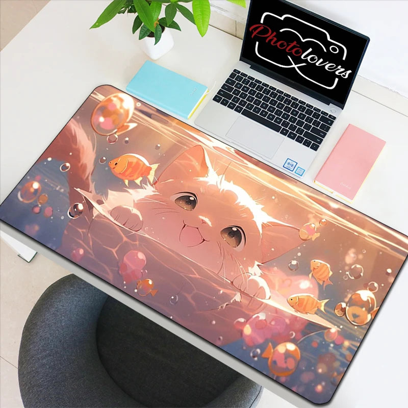 Tapis de Souris XXL Anime – Chat Kawaii, Accessoire Gaming, Bureau & Clavier