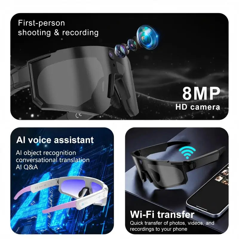 Lenovo AI Smart Glasses ChatGPT 800W HD Camera Anti-shake Cycling Video&Photo Sport Sunglasses Dual Mic 64GB Windproof Goggles