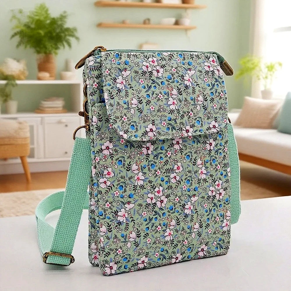 Versatile Print New Oil Painting Series 5-Layer Crossbody Phone Bag Rustic Fabric Women's Handbag Lightweight and Easy-to-Match