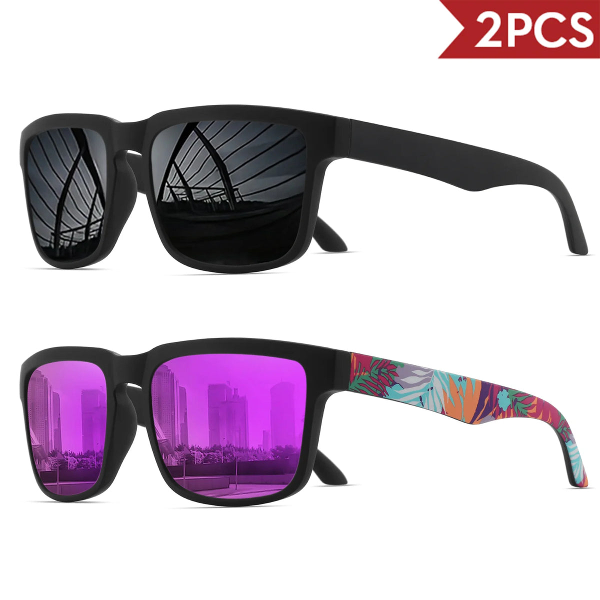 Lot de 2 Lunettes de Soleil Sport Carrées VEGUEROS – UV400 Mixte