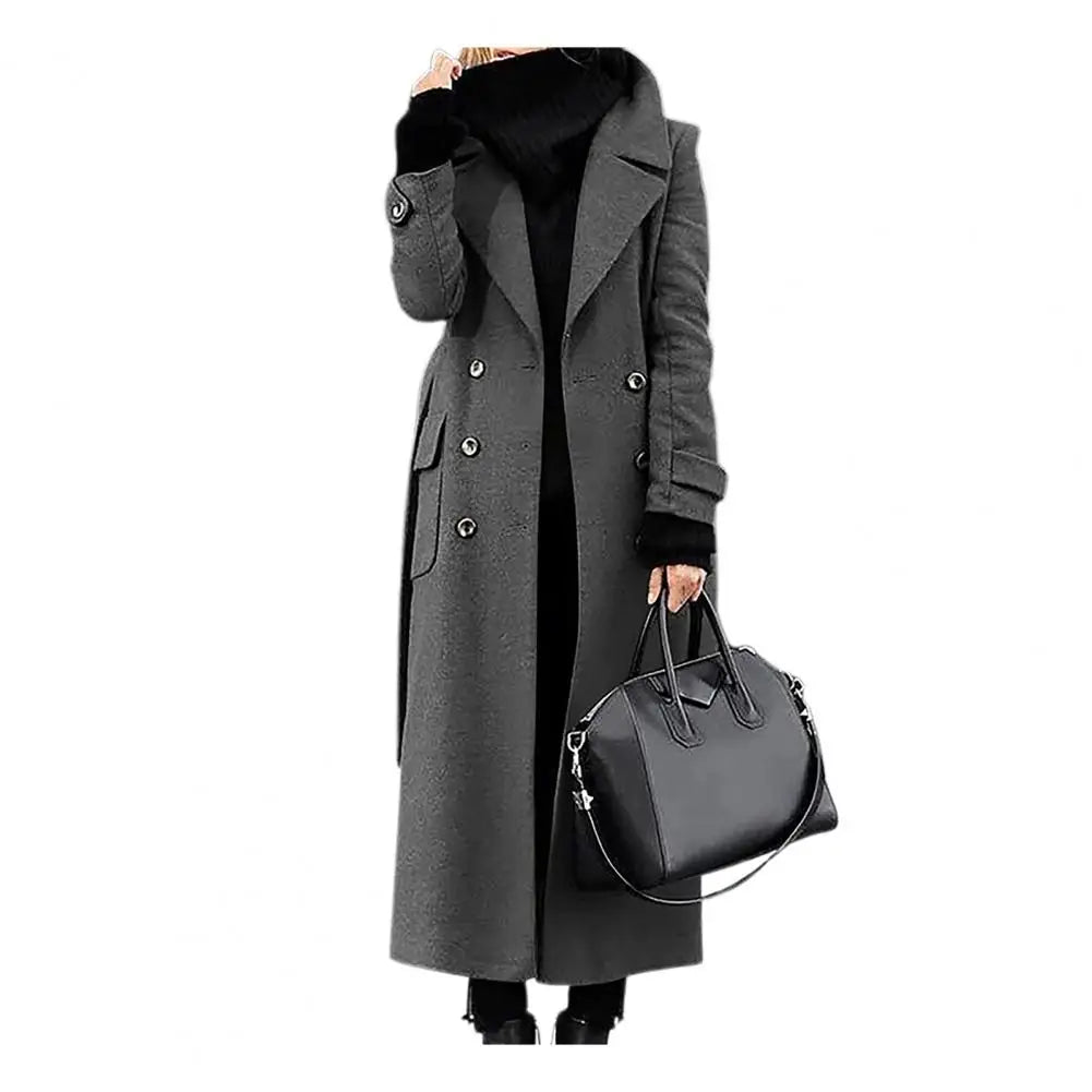 Langer Damen-Zweireiher – Umlegekragen, schmale Passform, Taschen