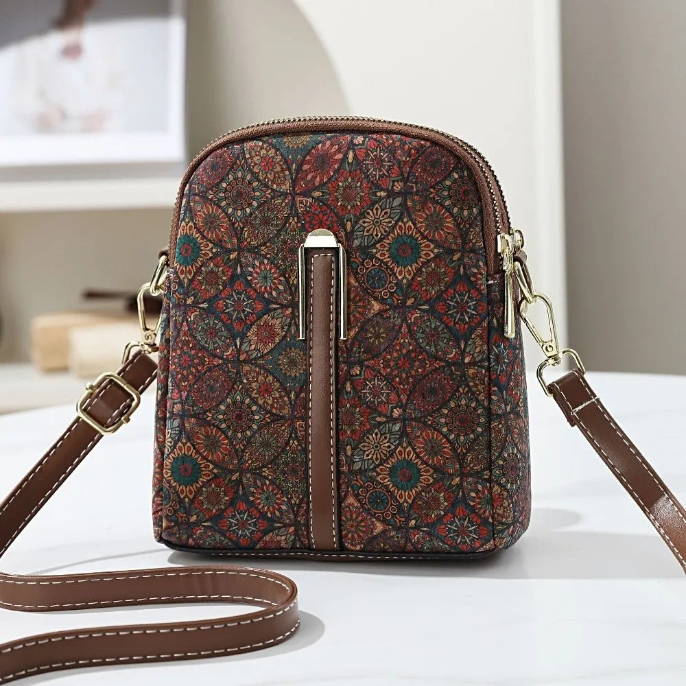 Sac Téléphone Bandoulière Femme Style Bohème Ethnique – Cuir PU, Fermeture Zip, 7 Coloris