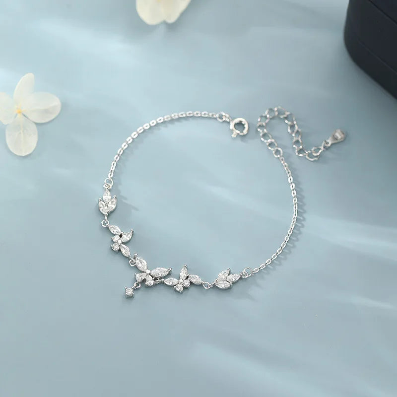 925 Sterling Sliver Necklace and Bracelet Set with Zircon Butterfly Shaped Sweet and Fashionable Set Jewelry Gifts for Women