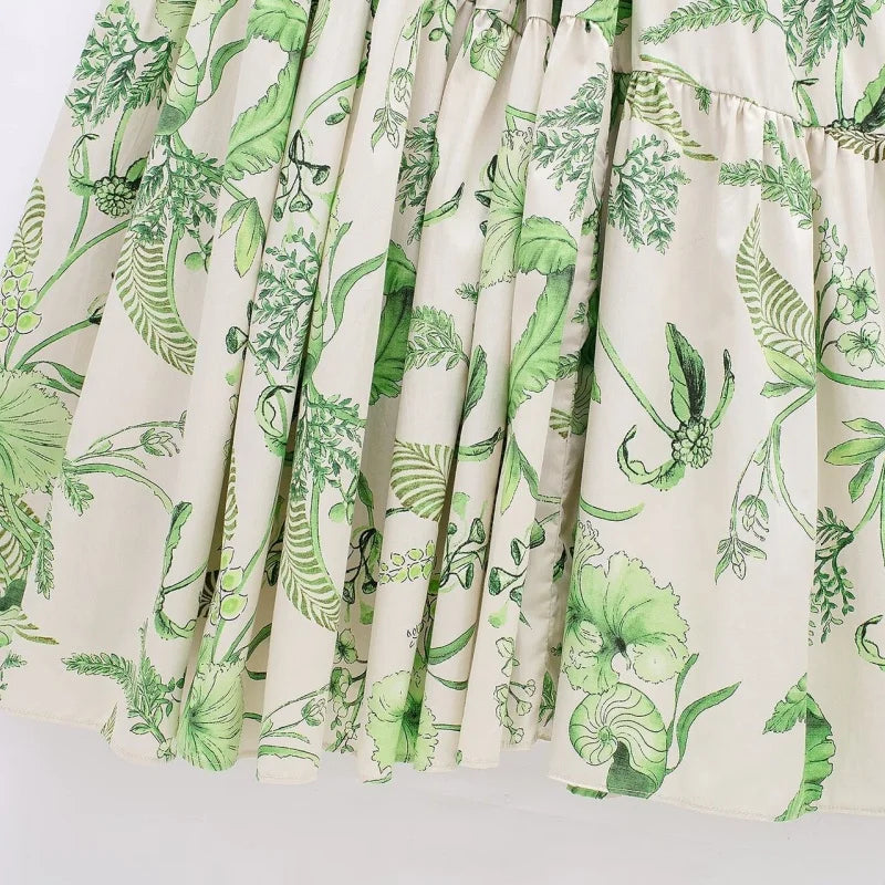Robe Florale Verte Femme – Manches Courtes & Ceinture Nouée | Style Casual Été 2026