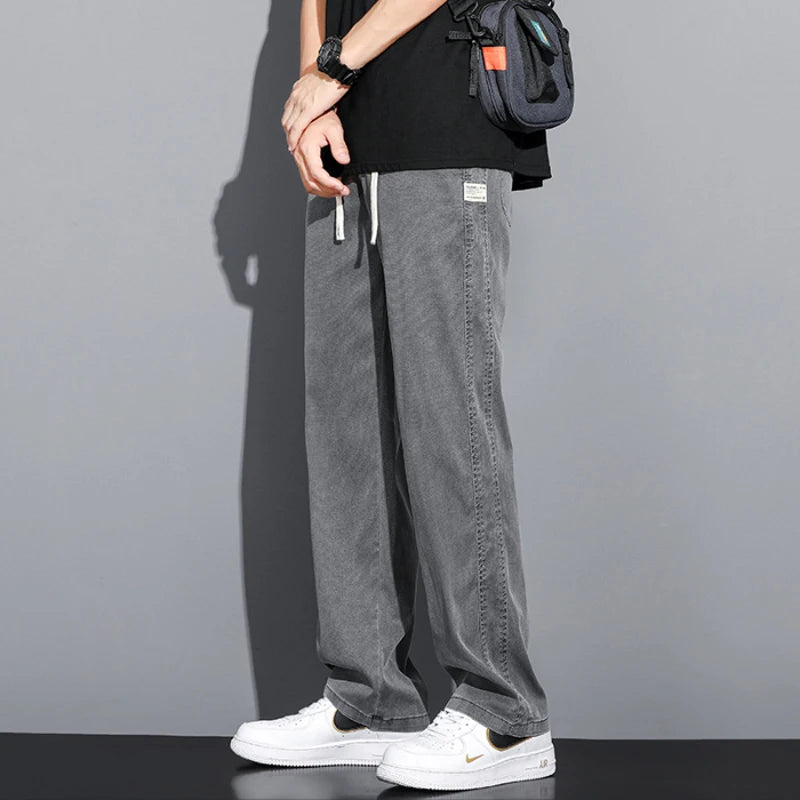Jean Lyocell Homme Coupe Droite Ample Ceinture Élastique Cordon | 3 Coloris | Grandes Tailles M-5XL