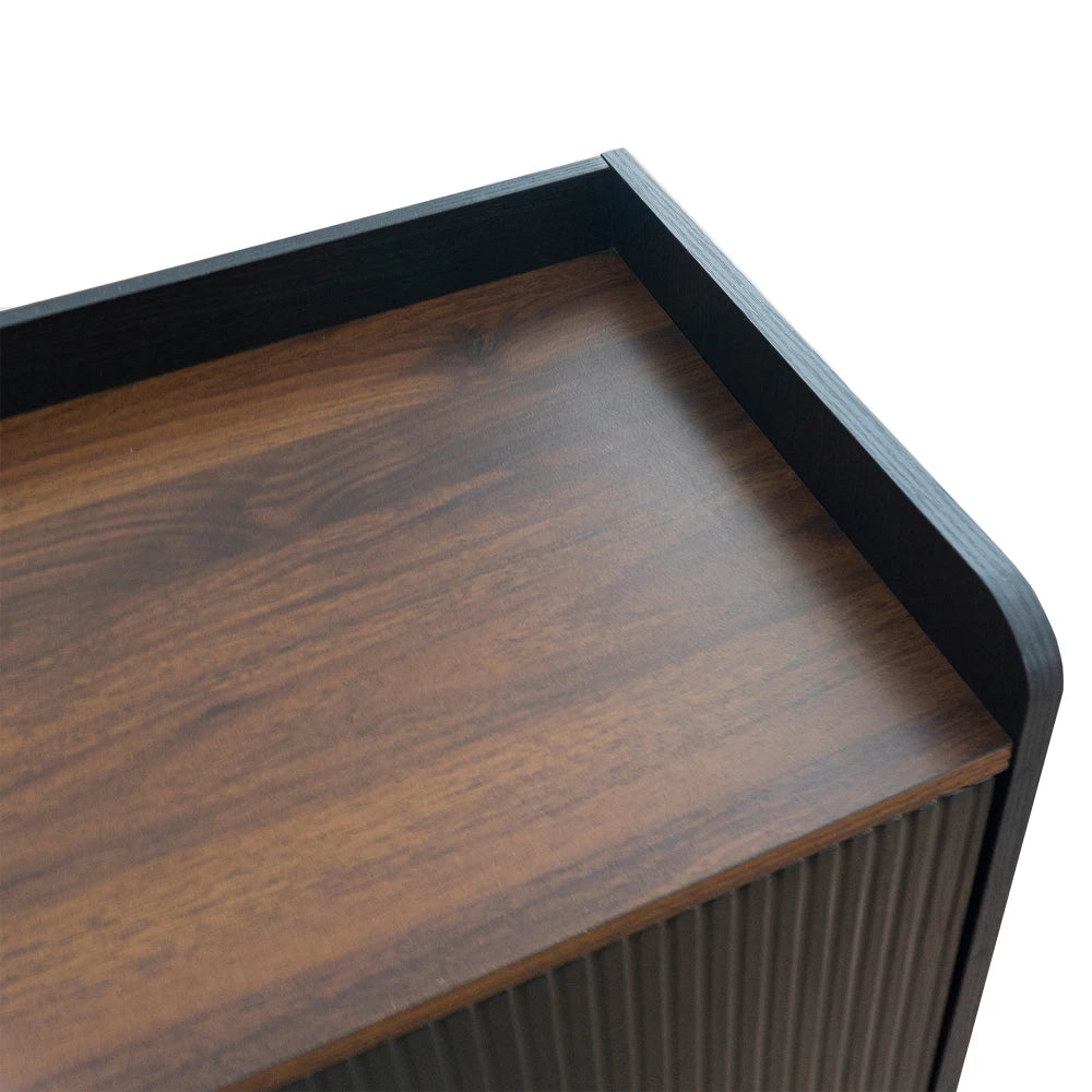 Console TV Bicolore 160x40x58 cm – Noir & Bois | 2 Tiroirs | Portes Coulissantes | Style Scandinave | Salon