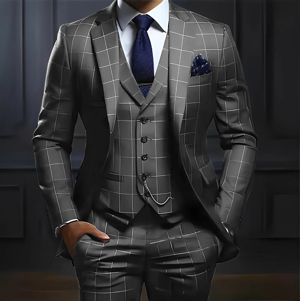 Plaid Men's Suit 3 Piece Suit Formal Business Work Clothes Party Groom Wedding Tuxedo Custom Color XS-5XL Suit Men