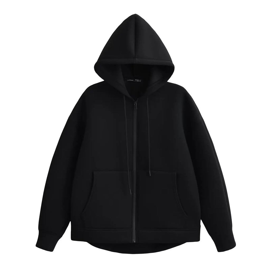 Veste à Capuche Zippée Oversize Femme – Poches Doubles, Style Streetwear