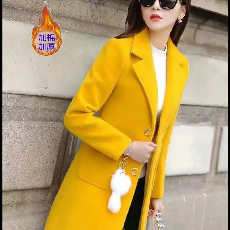 Manteau Long en Laine Femme – Col Tailleur, Coupe Ajustée, Style Automne-Hiver