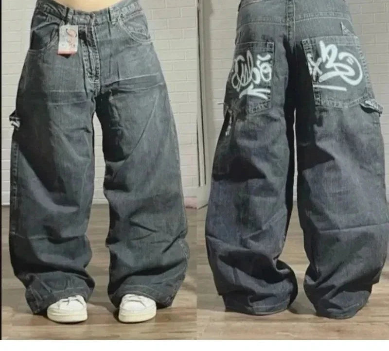 Jean Y2K Baggy Homme Imprimé Blue Washed Hip Hop Rock Wide Leg | Multi-Coloris M-XXL