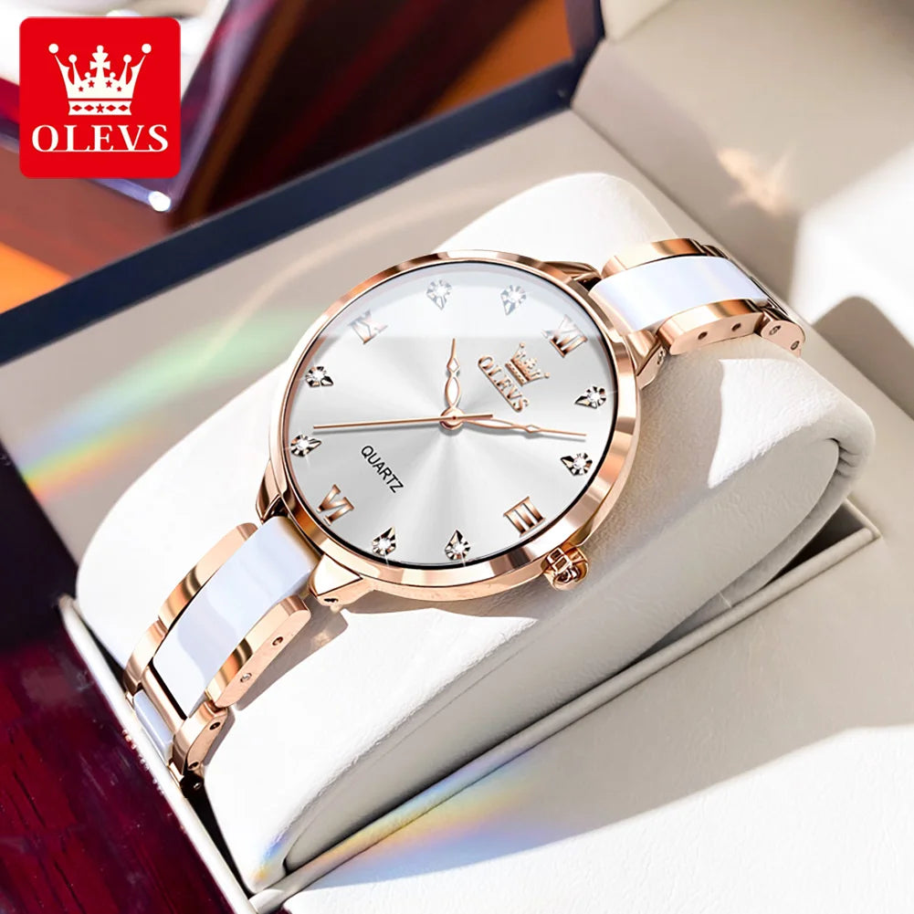 Montre Femme OLEVS 5872 – Céramique Quartz Luxe, Élégante & Imperméable