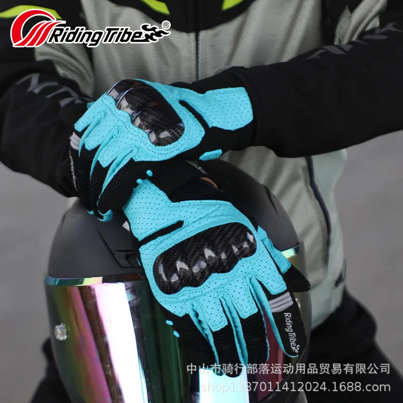 MCS-67 Genuine Leather Summer Motorcycle Moto Gloves Carbon Fiber Knuckle Guard gp Accessories Mesh Touchscreen Cross Equipment