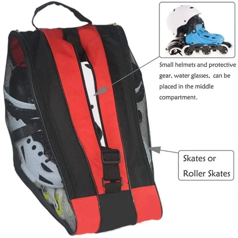 Roller Skates BagLarge Capacity Oxford Cloth Skating Shoes Bag Skating Accessories Carry Case 3 Layers Breathable Ice Skating