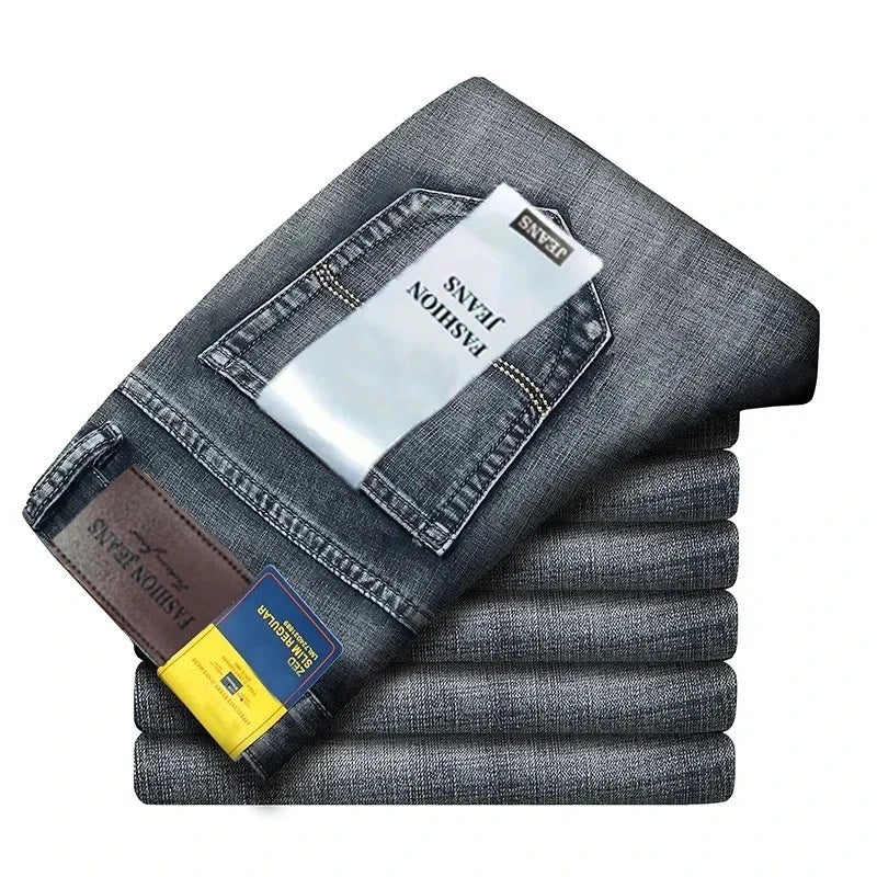 Jean Business Casual Homme Taille Haute Lavé – Coupe Slim Droite Toutes Saisons