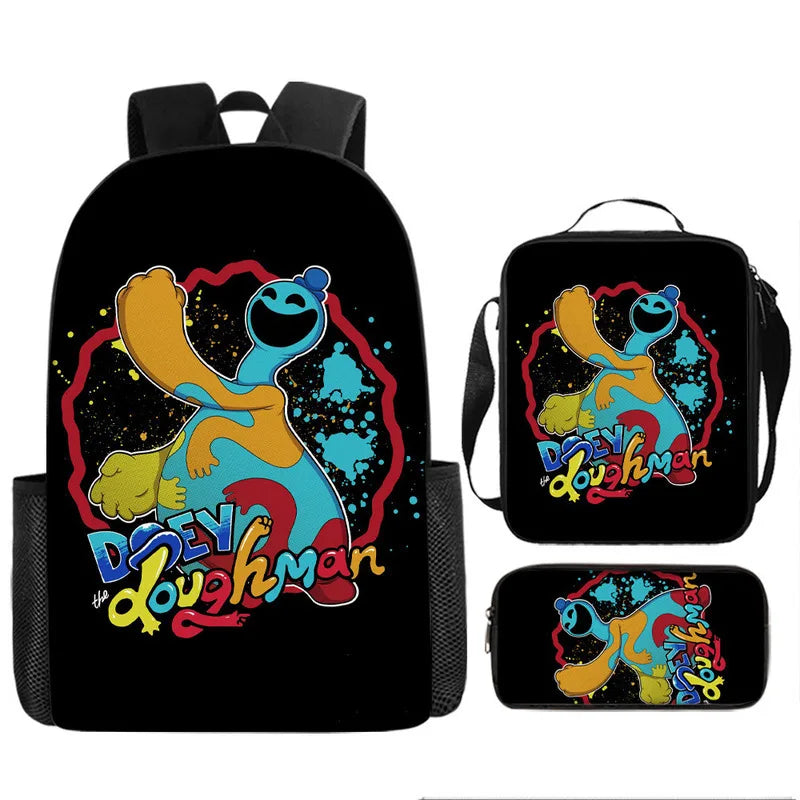 3-piece Set Nightmare Backpack Doey Doughman School Backpack For Students Horror Pianosaurus Bookbag Penbag Yarnaby Shoulderbag
