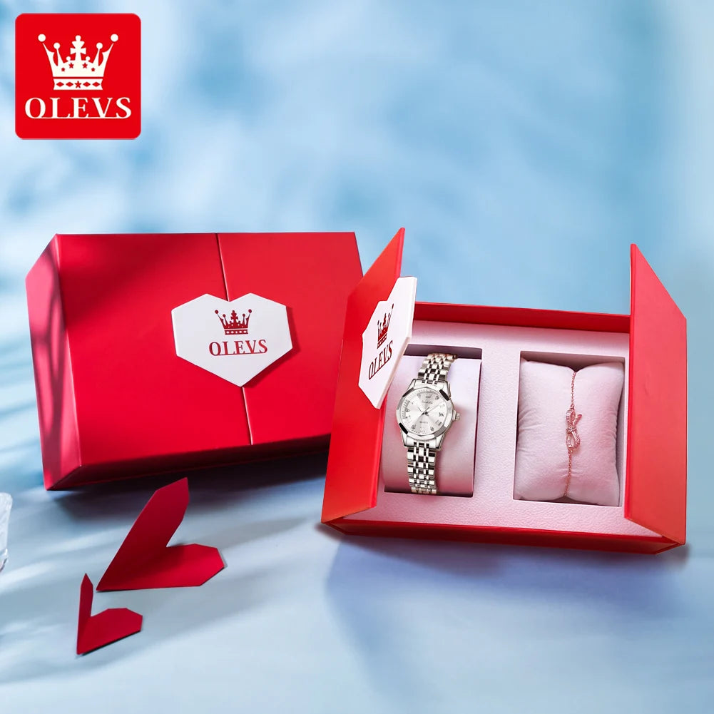 OLEVS 9931 Montre Femme Luxe – Quartz, Miroir Losange, Acier Inoxydable, Diamants, Étanche 3 Bar