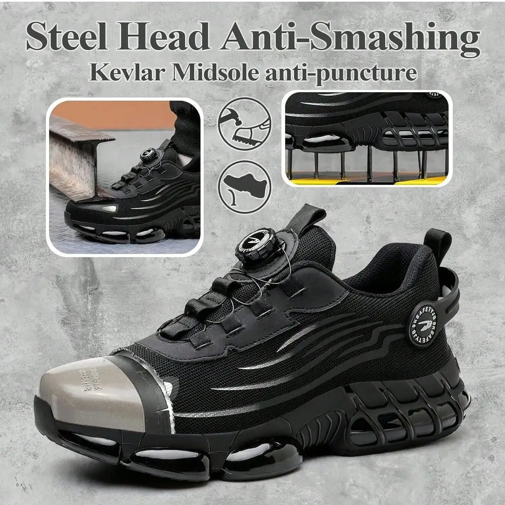 Rotary Button Safety Shoes 37-48 Size for Men, Men Women Steel Toe Cap Sneakers Lace-free Shoes Puncture-proof Anti-smash Boots