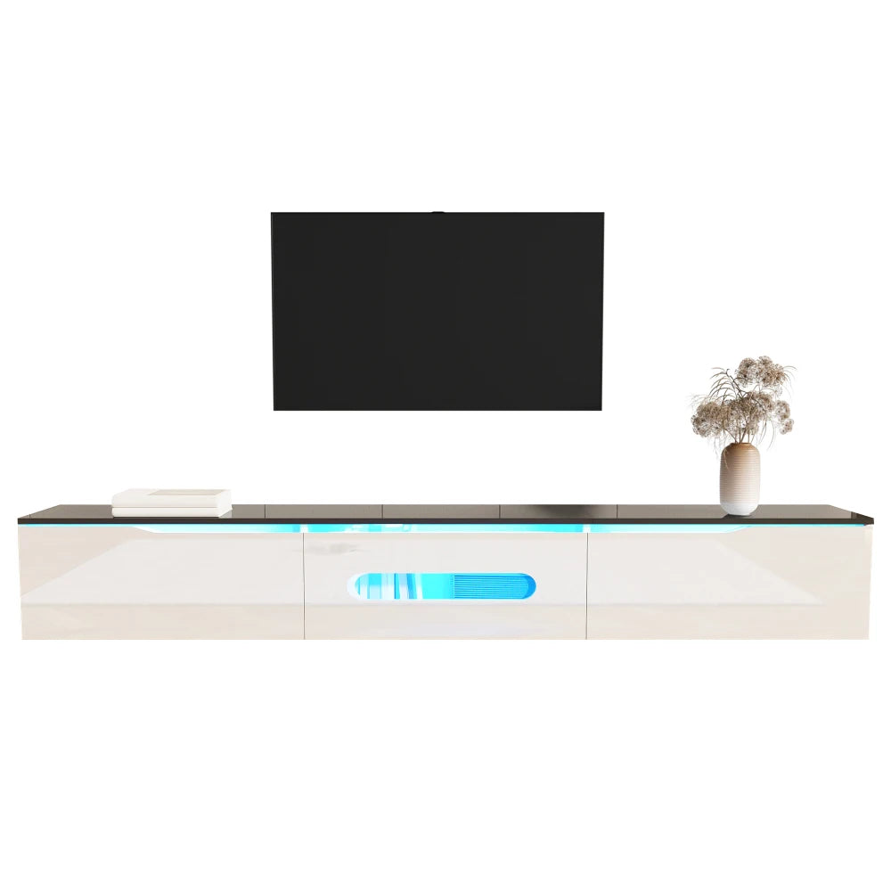 Meuble TV Haute Brillance 180x35x30 cm – LED 16 Couleurs USB | Mural ou Sol | Noir & Blanc | 60 kg