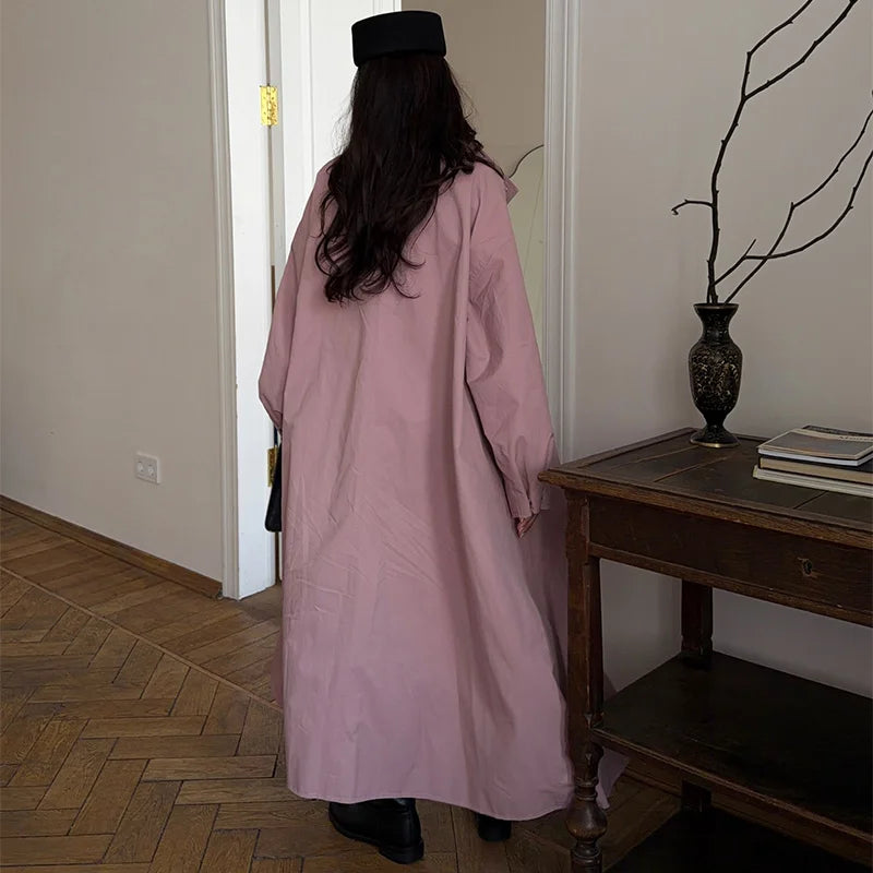 Trench Coat Femme Col Montant – Bouton Métal | Épaules Tombantes | Poches | Long | Casual | S-M-L