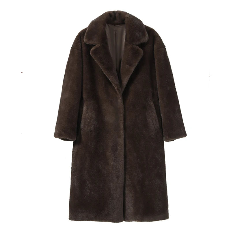 Neo Mint - Manteau Long en Fausse Fourrure de Vison pour Femme, Veste d'Hiver de Luxe avec Fermetures Cristal
