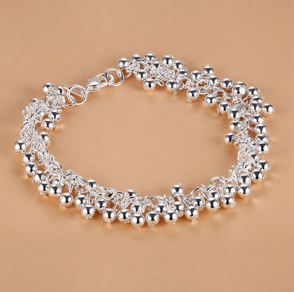 Bracelet Charm en Argent Sterling 925 – Chaîne Perlée Romantique pour Femme