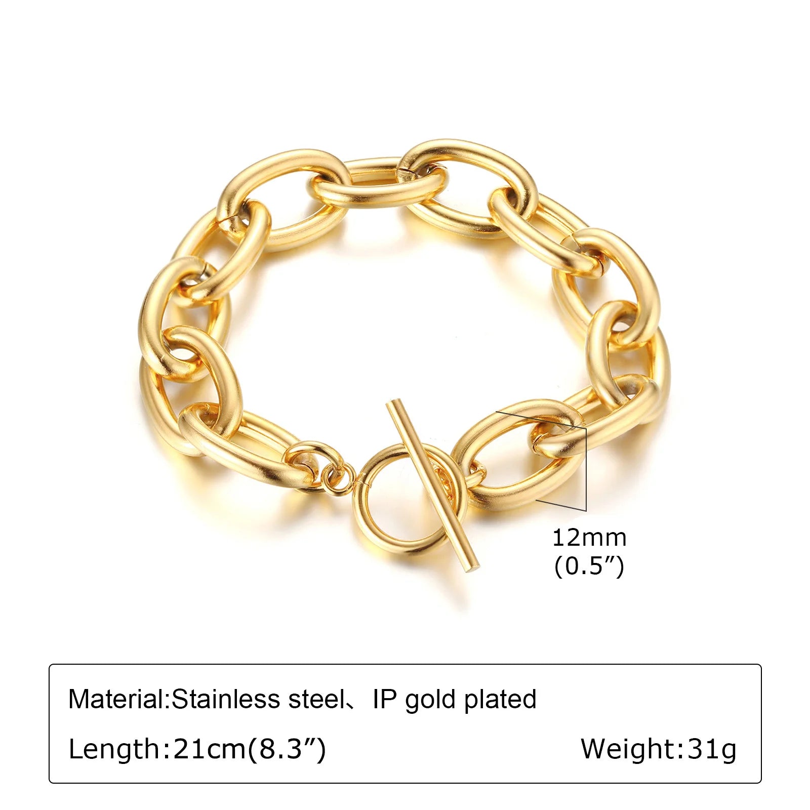 Bracelet Chaîne Acier Inoxydable Plaqué Or – Femme