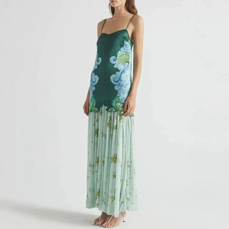 Ensemble 2 Pièces Femme – Top Épaules Dénudées & Jupe Chiffon Imprimée