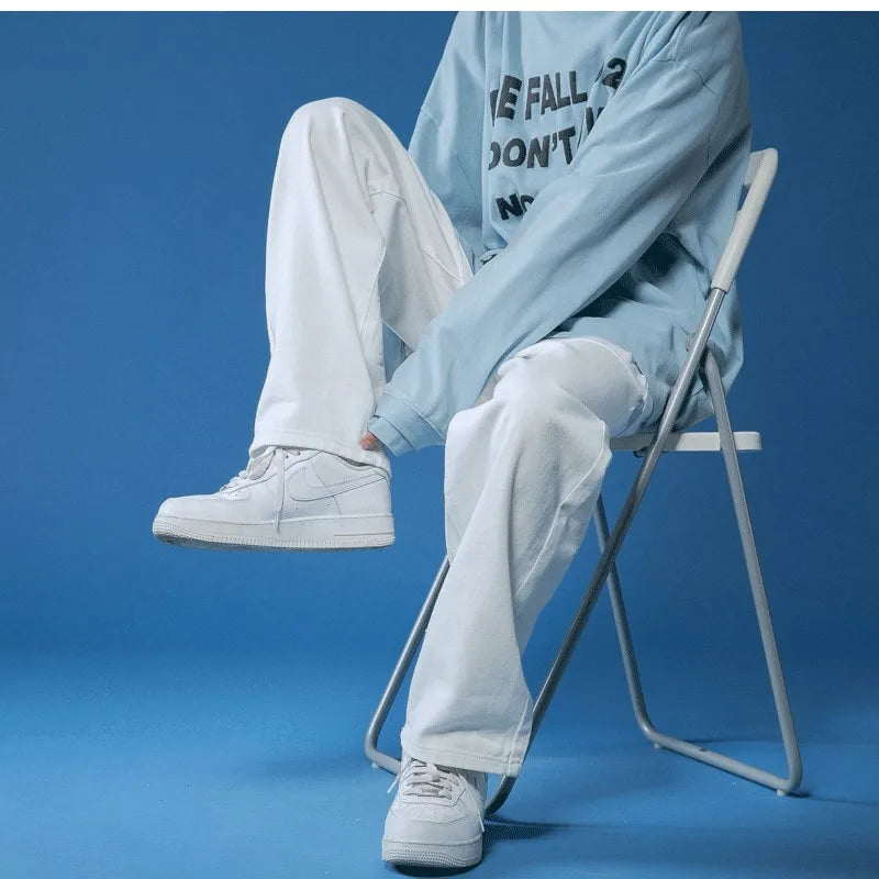 Jean Blanc Homme Loose Straight Streetwear Unisexe | Toutes Saisons