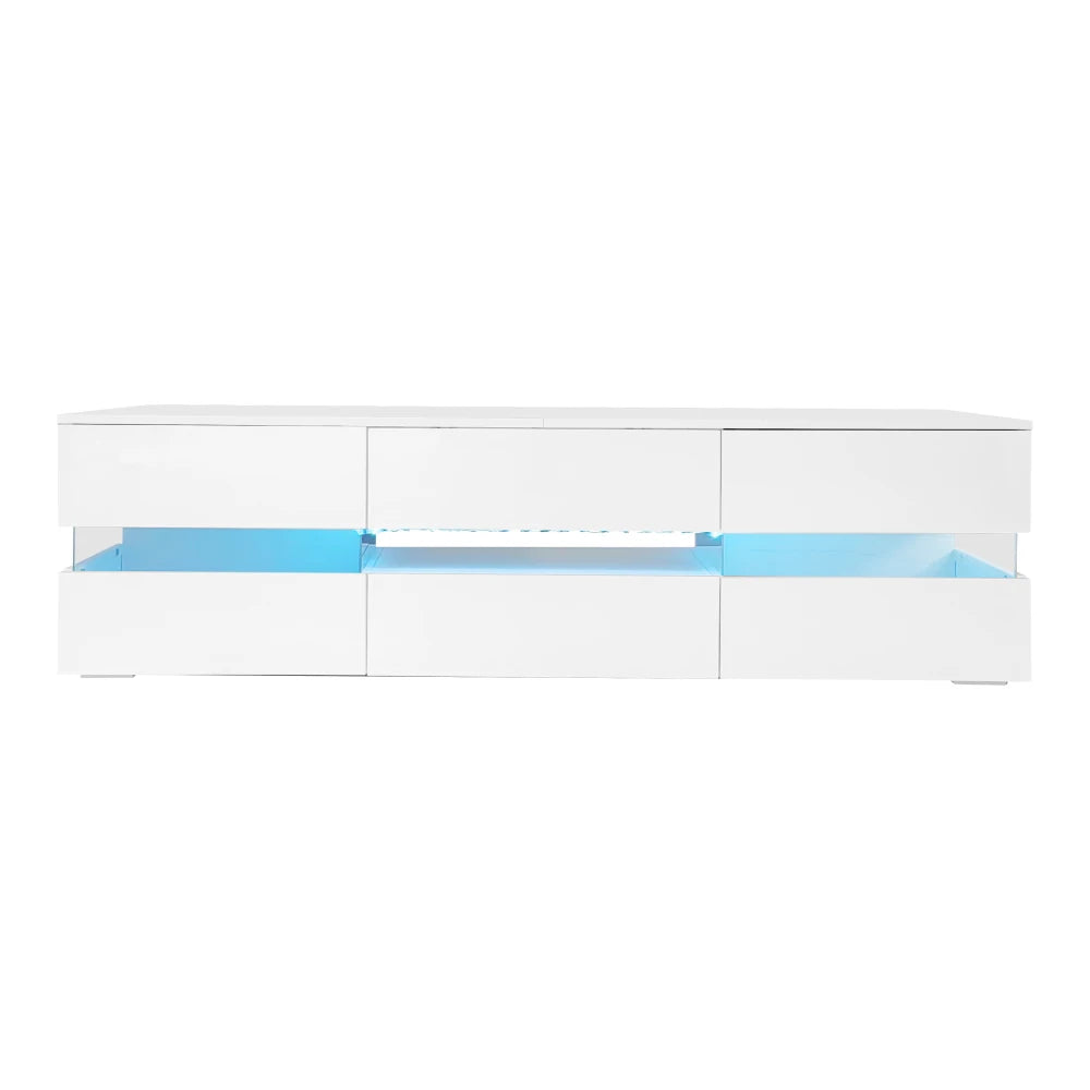 Armoire TV Haute Brillance 160x39x45 cm – LED | 2 Portes Acrylique | 1 Tiroir | TV 70" | Blanc ou Noir