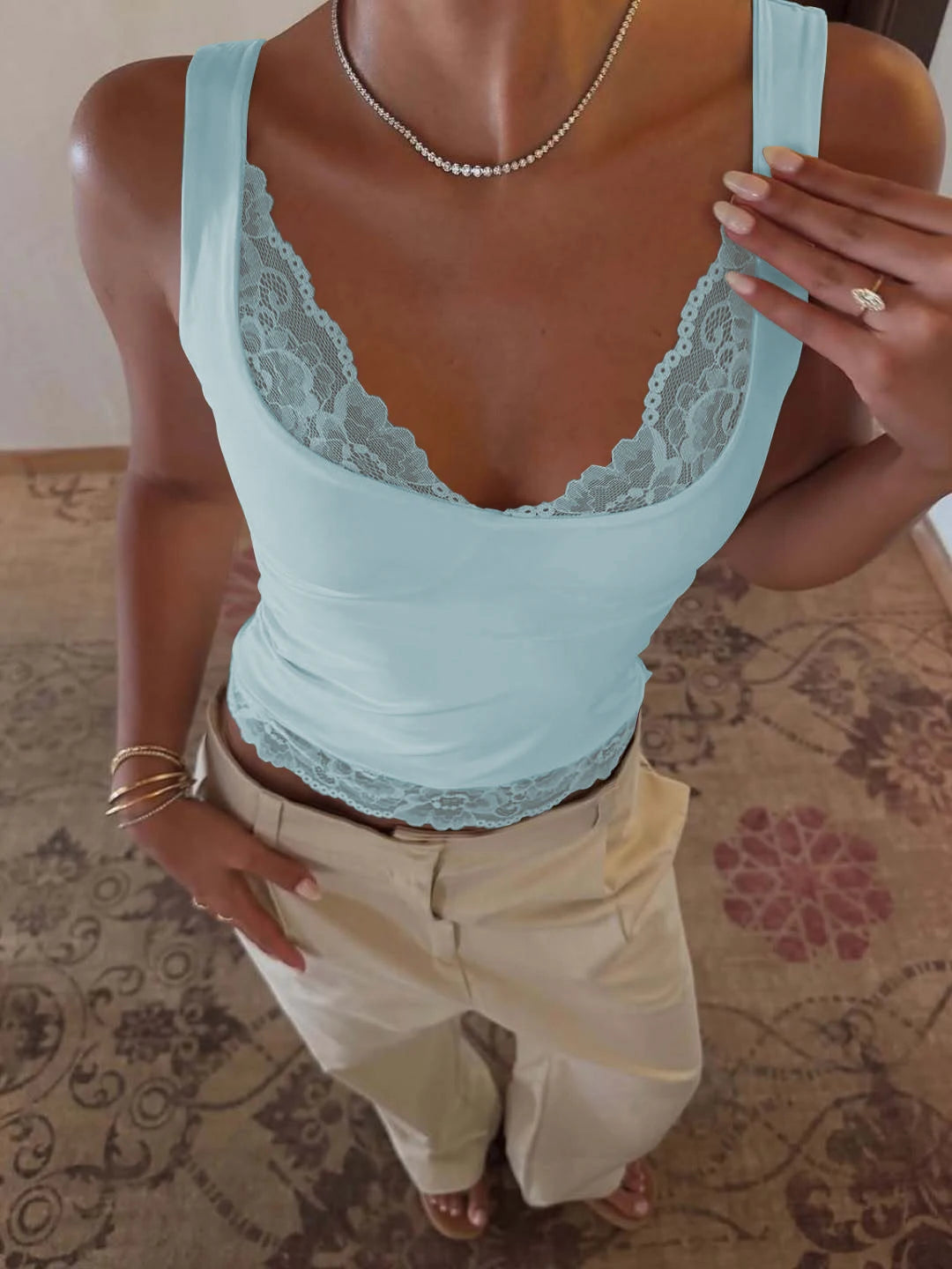 Top Tank Femme Dulzura – Col Carré, Dos Nu, Dentelle & Volants | Style Y2K Sexy