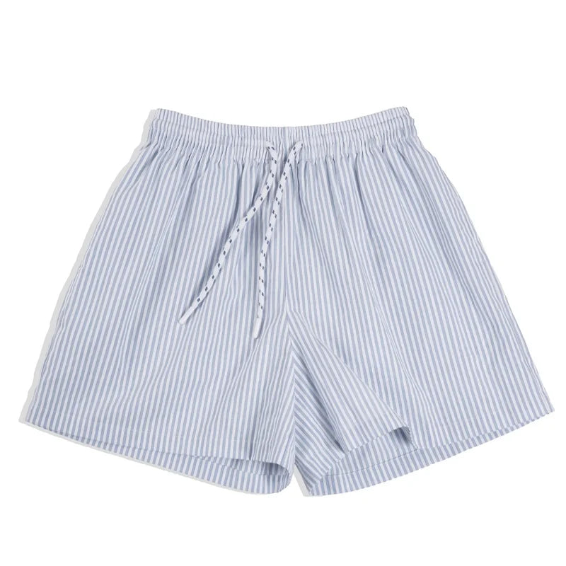 Ensemble Chemise & Short Rayé Bleu Blanc – Tailleur Décontracté Casual Été Femme
