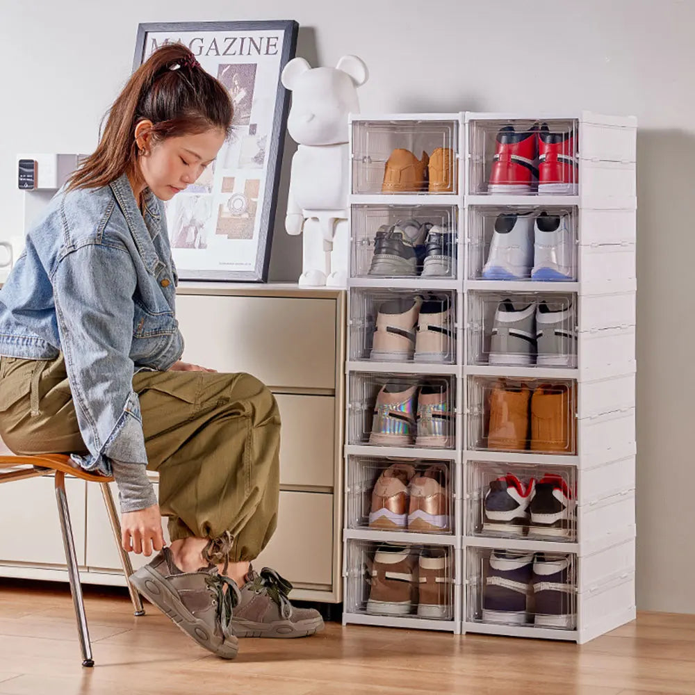 Boîte à Chaussures Transparente Empilable 3 ou 6 Niveaux – Anti-Poussière | Pliable | Salon & Chambre