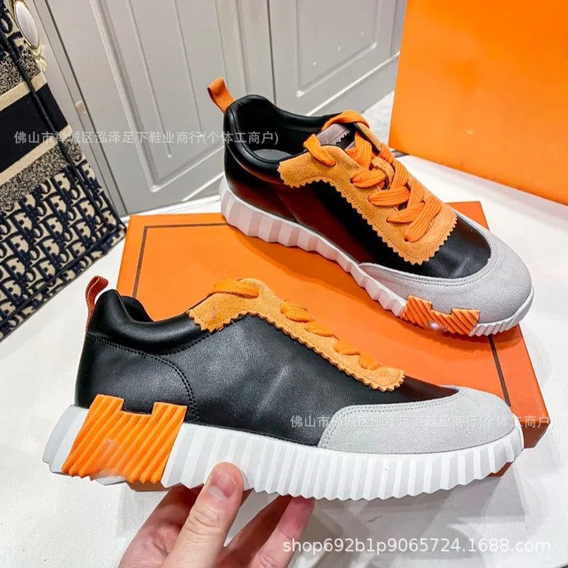 for H home, classic breathable casual sports shoes multi-color splicing leather fashion versatile mesh lace-up dad shoes men