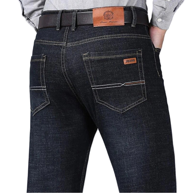 Men's Stretch Jeans Business Casual Lightweight Denim Blue & Black | Waist Sizes 28-40