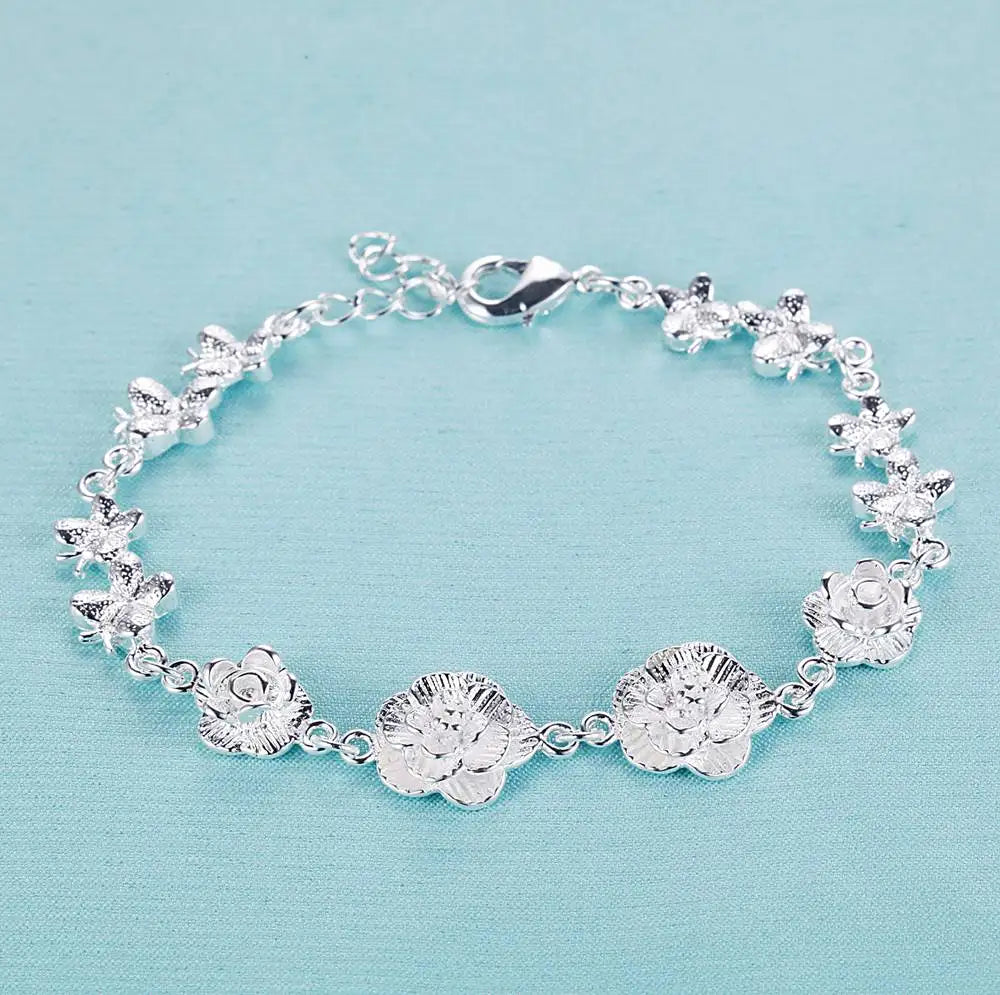 Bracelet Charm en Argent Sterling 925 – Chaîne Perlée Romantique pour Femme
