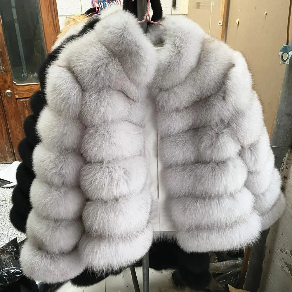 QUEENTINA Winter New Women's Cold Real Fox Fur Coat With Collar Especially Overcoat Leather Female Natural Plus Size 2023 Luxury