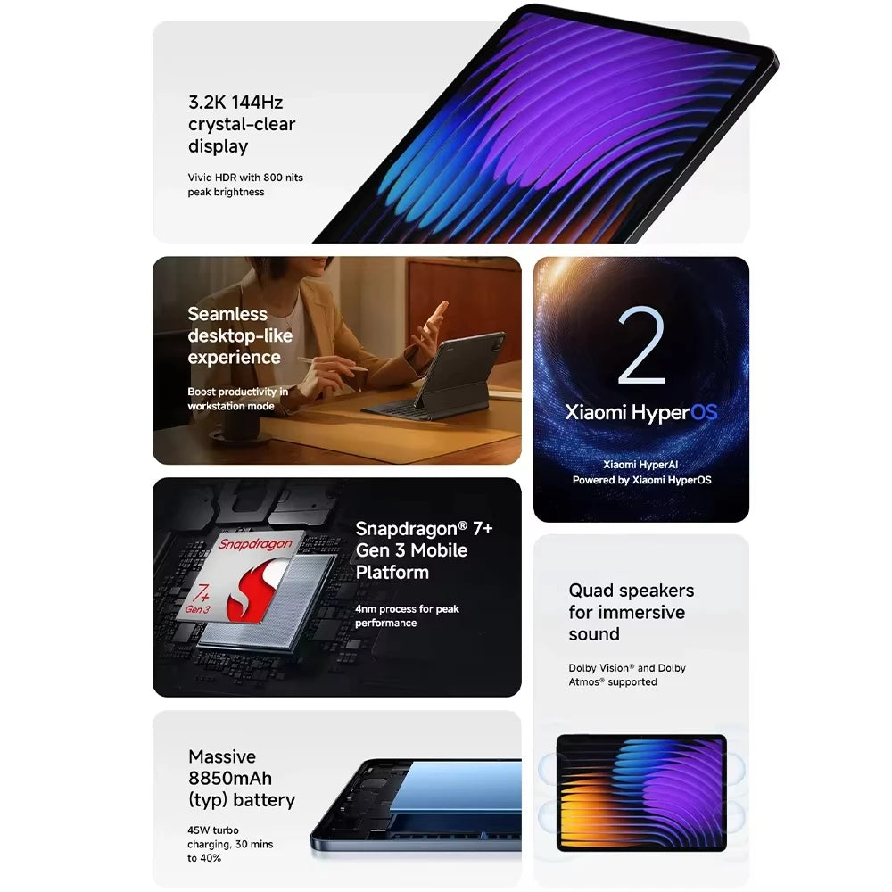 Xiaomi Pad 7 11,2" – 3.2K 144Hz, Snapdragon 7+ Gen 3, 8850mAh, ROM Mondiale | Sans Chargeur