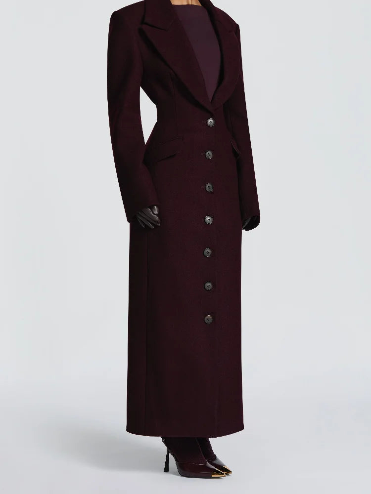 Manteau Long Femme Col V Ceinturé – Épaulettes & Boutonnage Simple | Hiver 2025