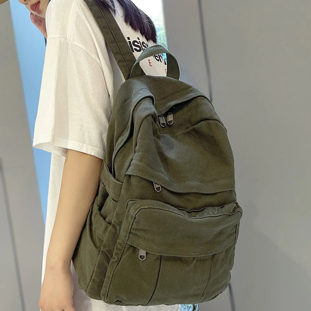 Sac à Dos Femme Canvas Vintage Kawaii – 32x13x34 cm | Laptop | École & Voyage | Noir Vert Violet Kaki