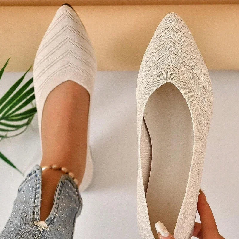Chaussures Plates Bout Pointu Femme – Tricot Respirant, Slip-On, Style Ballet Casual